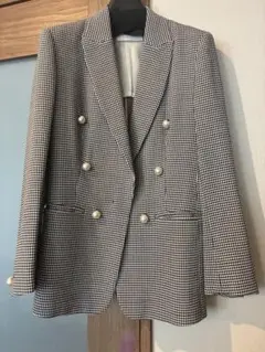 ベイジ　BEIGE チェックジャケット　テーラードジャケット　パールボタン