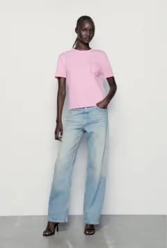 【新品未使用】ZARA Tシャツ ピンクフリルポケット付き Lサイズ