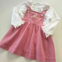 美品★80cm familiar 赤白ストライプ ジャンパースカート