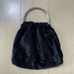 LOWRYSFARM 黒 ベルベット ハンドバッグ