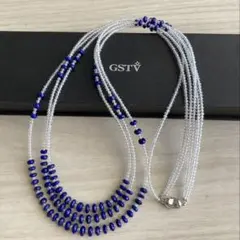 GSTV ラピスラズリ 水晶　3連ネックレス 天然石 ストーン　ロング　シルバー