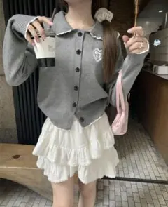 レディースニット ワンホン グレー 長袖