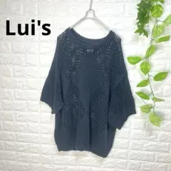 Lui's アーガイル柄透かしニット　半袖 ブラック　黒　ルイス サマーニットのサムネイル