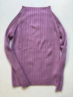 リブ編み ピンクパープル 長袖ニットセーター
