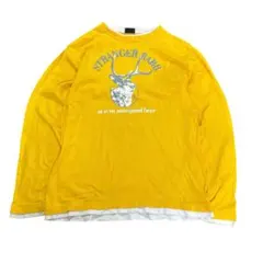 プリント　長袖シャツ　ロングスリーブ　イエロー　古着　8%aのサムネイル