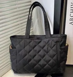 残り1点⚠️ZARAジャンル 海外ブランド 大容量キルティングトートバッグ 黒