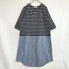 レプシィム♦︎ボーダー レイヤードワンピース M ドッキング チュニック ネイビー