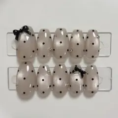 【現品】ネイルチップ 韓国風 マグネット ドット リボン 大人シンプル ちゅるん