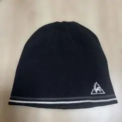 lecoqsportif グレー ブラック　ニット帽 リバーシブル　ロゴ付き