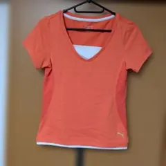PUMA オレンジ Vネック トレーニングトップ M