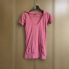 ★フード付き　Tシャツ★濃いピンクカラー★