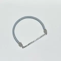 ビジュー×チェーン/静電気軽減ヘアブレスレット　シルバー　くすみブルー