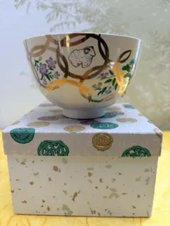 抹茶茶碗 茶碗 羊 未 ひつじ 加藤藤山 金彩 京焼 紙箱付 茶道具 裏千家