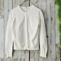 ☆ユニクロ☆UVカットクルーネックカーディガン M ホワイト 薄手 コットン