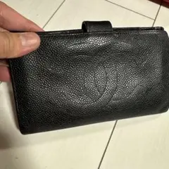 正規品 CHANEL シャネル 二つ折り財布 キャビアスキン ココマーク がま口