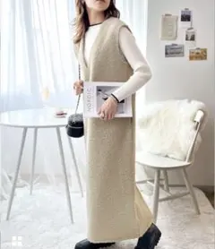 CLASSICAL ELF くるくる起毛 フェイクリングウールVネックワンピース