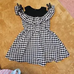 キッズギンガムチェックワンピース 130cm オフショルダー