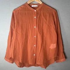 美品【ESPRIT D'OR】コットンスタンドカラーシャツ(M)ゆったりオレンジ