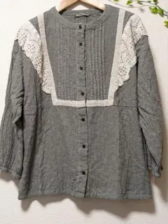 サマンサモスモス sm2 切替レースブラウス チャコールSamansa Mos2