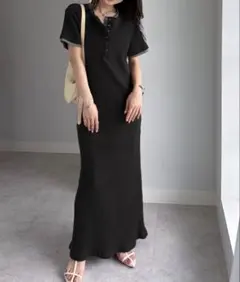 【RANAN】レイヤードヘンリーネックリブワンピース