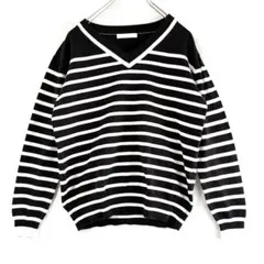 【AMERICAN HOLIC】Ｖネック ボーダー 春 ニット ブラック F