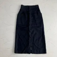 ナノユニバース 麻100% リネン ロングスカート ネイビー　タイト 36