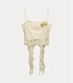 【新品タグ付き】ZARA 花柄フリルチェックトップス