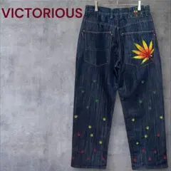 希少 VIctorious 刺繍デニム W32 立体刺繍 レゲエ ラスタカラー