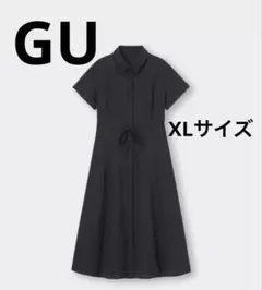 GU カラーシャツワンピース LL 大きめ　半袖ワンピース　黒　上品