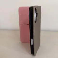 iPhone16 手帳型ケース　本革 グレージュ✖️ピンク