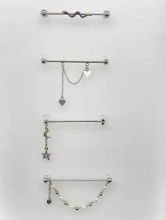 片耳用ピアス / ボディピアス / 軟骨ピアス 16G インダストリアル 4点