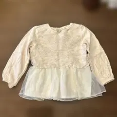 【最終値下】petit main アイボリー トップス 花模様 裾フリル 110