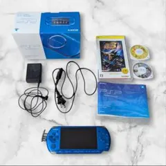 PSP-3000 本体 バイブラントブルー 箱・メモステ・取説・電源コード、他