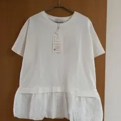 刺繍入りホワイトチュニック 半袖 Lサイズ