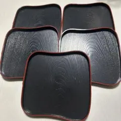 黒の木目調プラスチック製菓子盆　 5枚セット