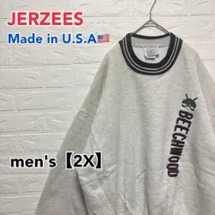 ●F747【アメリカ製】ジャージーズ スウェットシャツ グレー系 メンズ【2X】