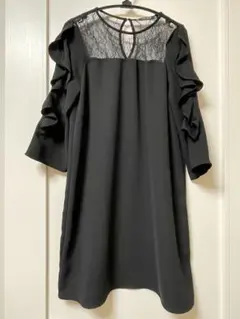 ZARA BASIC ブラックひざ丈ワンピースレース　シースルー　フリル
