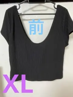 ブラックリブ編み半袖シャツ XL
