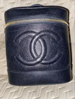CHANEL ネイビー レザー ポーチ　バニティ