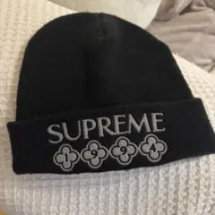 Supreme 黒 ビーニー　ニット帽