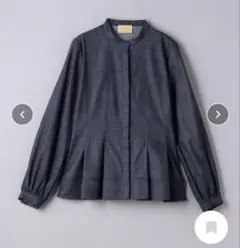 【美品 UNITED ARROWS】ペプラムロングスリーブブラウス ネイビーのサムネイル