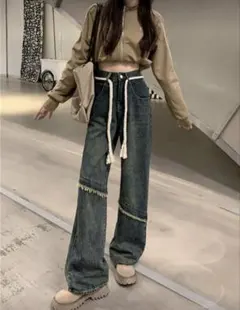 ダークウォッシュ ワイドレッグデニム