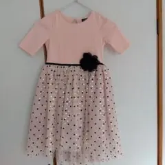 ドット柄チュールドレス 半袖 ピンク　６歳サイズ120