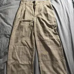 GU チェック柄 ベージュ ワイドパンツ