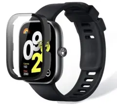 Redmi Watch 4用ケース ガラスフイルム一体型ケース ブラック