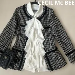 CECIIL McBEE ツイードジャケット 黒白ツイード ブラウス2点セット