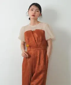 kana カナ チュール パフスリーブ ワイドパンツ オールインワン オレンジのサムネイル