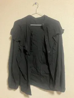 【断捨離】引退セールめちゃ安い【102】 OMNES フリル付き黒長袖シャツ