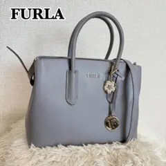【美品】FURLA　フルラ　テッサ　ハンドバッグ　2way　グレー　チャーム付き