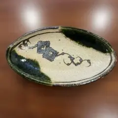 nokochanさま】中尾万作 さん ルリ釉サビ抜楕円皿① 、水玉楕円皿